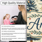 Watercolor Snowy Christmas Trees with Gold Snowflakes Seamless  Personalised Custom Name Super Soft Fleece Blanket Bed Sofa Throw
