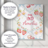 Personalised Name Strawberry Cherry Daisy White Blue Outline Cute Custom  Bespoke Canvas Wall Art Print Decor Picture Ready to Hang