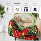 Luxury Christmas Trees with Gold Stars Gifts and Ornaments on Red  Personalised Custom Name Super Soft Fleece Blanket Bed Sofa Throw