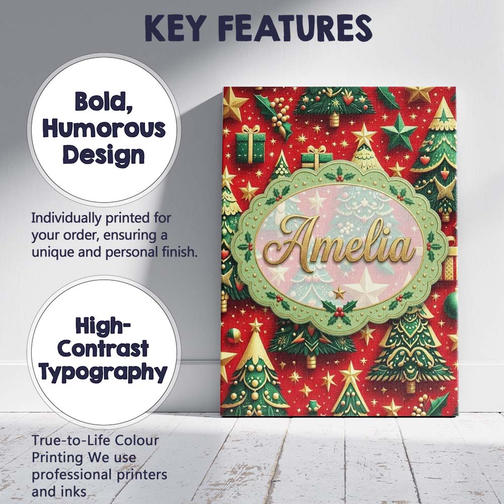 Personalised Name Luxury Christmas Trees Custom  Unique Gift Idea Elegant Feature Canvas Wall Art Print Decor Picture Ready to Hang