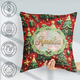 Custom Name Luxury Christmas Trees with Gold Stars Gifts and Red Square Filled Cushion Throw Pillow Sofa Bed Home Decor Zip Washable UK Made
