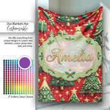 Luxury Christmas Trees with Gold Stars Gifts and Ornaments on Red  Personalised Custom Name Super Soft Fleece Blanket Bed Sofa Throw