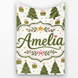Minimal Christmas Trees with Small Gifts Cute Holiday Seamless  Personalised Custom Name Super Soft Fleece Blanket Bed Sofa Throw