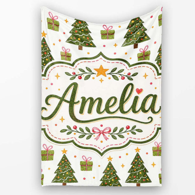 Minimal Christmas Trees with Small Gifts Cute Holiday Seamless  Personalised Custom Name Super Soft Fleece Blanket Bed Sofa Throw