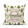 Custom Name Minimal Trees with Small Gifts Cute Holiday Seamless Square Filled Cushion Throw Pillow Sofa Bed Home Decor Zip Washable UK Made
