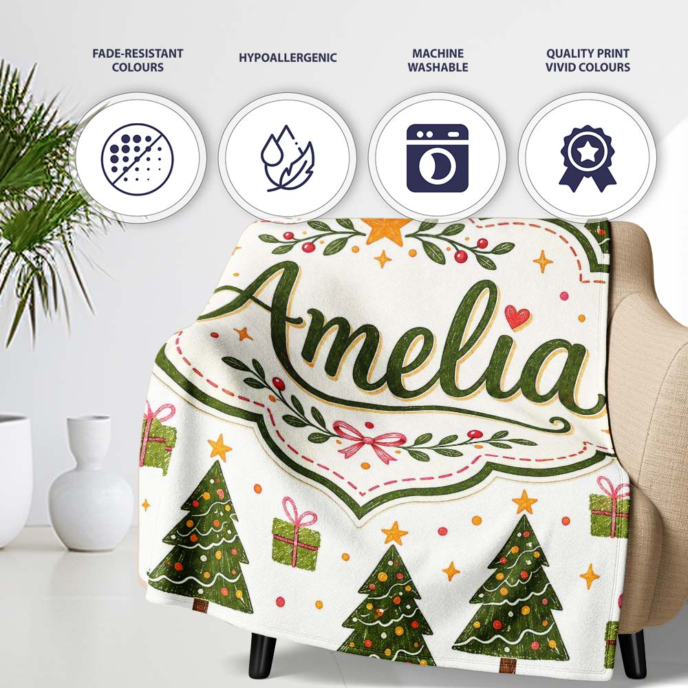 Minimal Christmas Trees with Small Gifts Cute Holiday Seamless  Personalised Custom Name Super Soft Fleece Blanket Bed Sofa Throw