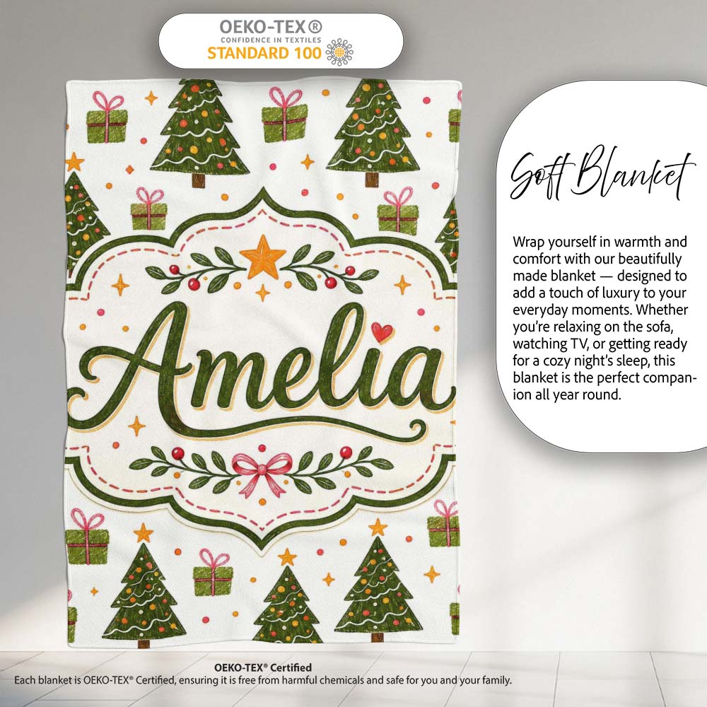 Minimal Christmas Trees with Small Gifts Cute Holiday Seamless  Personalised Custom Name Super Soft Fleece Blanket Bed Sofa Throw