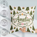 Custom Name Minimal Trees with Small Gifts Cute Holiday Seamless Square Filled Cushion Throw Pillow Sofa Bed Home Decor Zip Washable UK Made