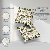 Custom Name Minimal Trees with Small Gifts Cute Holiday Seamless Square Filled Cushion Throw Pillow Sofa Bed Home Decor Zip Washable UK Made