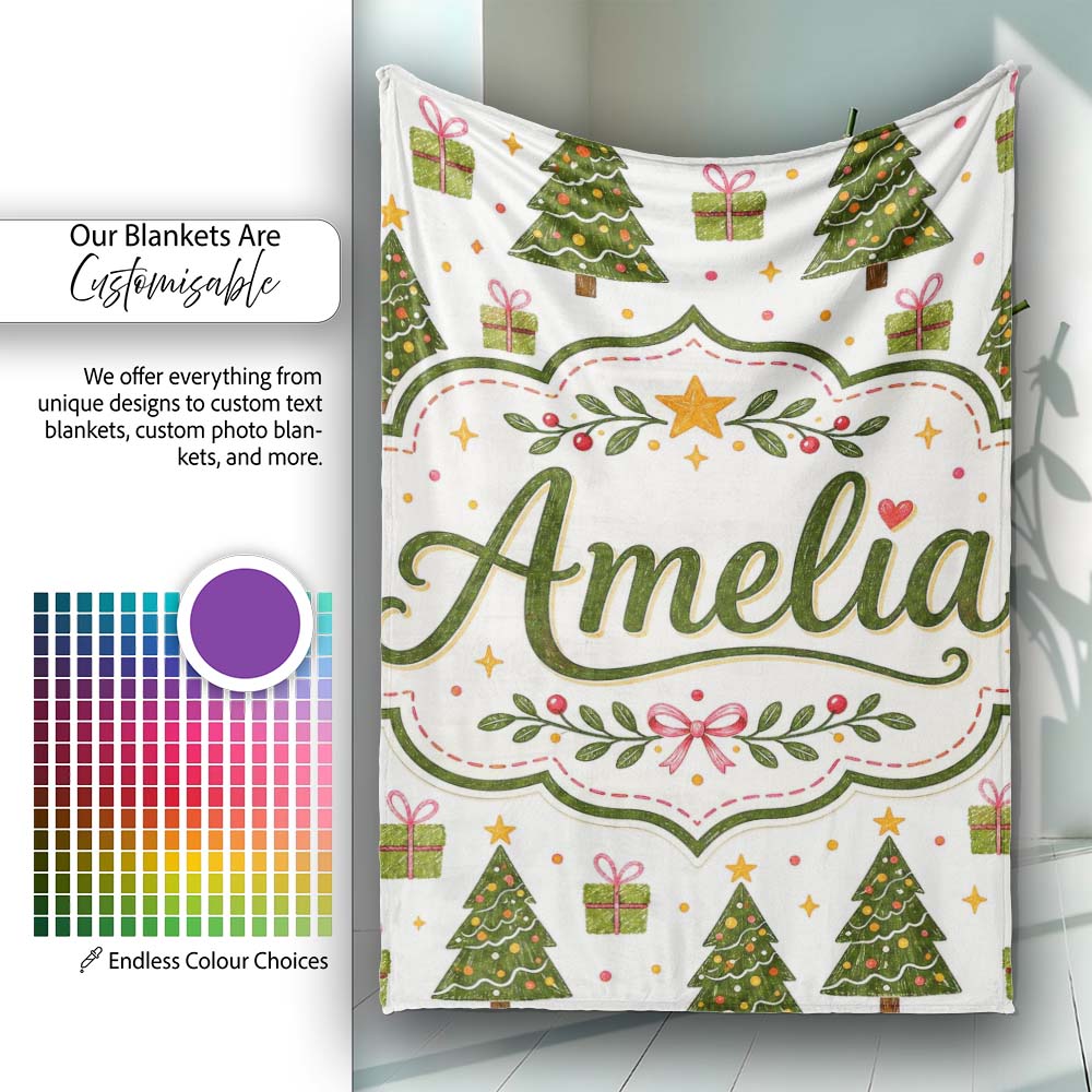 Minimal Christmas Trees with Small Gifts Cute Holiday Seamless  Personalised Custom Name Super Soft Fleece Blanket Bed Sofa Throw