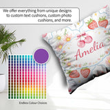Custom Name Cherry Daisy White Blue Outline Cute Coquette Floral Square Filled Cushion Throw Pillow Sofa Bed Home Decor Zip Washable UK Made