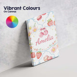 Personalised Name Strawberry Cherry Daisy White Blue Outline Cute Custom  Bespoke Canvas Wall Art Print Decor Picture Ready to Hang