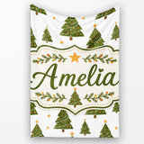 Cute Christmas Trees with Golden Stars Minimal Holiday Seamless  Personalised Custom Name Super Soft Fleece Blanket Bed Sofa Throw