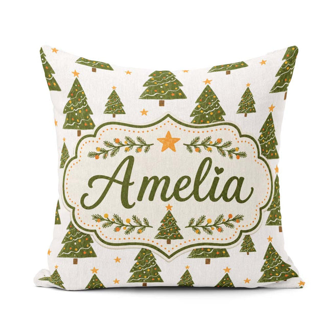 Custom Name Christmas Trees with Golden Minimal Holiday Seamless Square Filled Cushion Throw Pillow Sofa Bed Home Decor Zip Washable UK Made