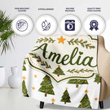 Cute Christmas Trees with Golden Stars Minimal Holiday Seamless  Personalised Custom Name Super Soft Fleece Blanket Bed Sofa Throw