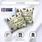 Custom Name Christmas Trees with Golden Minimal Holiday Seamless Square Filled Cushion Throw Pillow Sofa Bed Home Decor Zip Washable UK Made