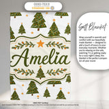 Cute Christmas Trees with Golden Stars Minimal Holiday Seamless  Personalised Custom Name Super Soft Fleece Blanket Bed Sofa Throw
