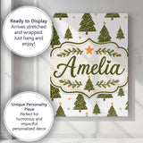 Personalised Name Cute Christmas Trees with Custom  Bespoke Interior Contemporary Canvas Wall Art Print Decor Picture Ready to Hang
