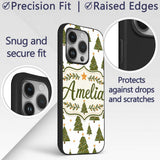 Cute Christmas Trees with Golden Stars Minimal Custom Name Protective Phone Case Mobile Cover Durable Everyday Smartphone Shock Resistant