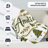 Cute Christmas Trees with Golden Stars Minimal Holiday Seamless  Personalised Custom Name Super Soft Fleece Blanket Bed Sofa Throw
