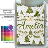 Cute Christmas Trees with Golden Stars Minimal Holiday Seamless  Personalised Custom Name Super Soft Fleece Blanket Bed Sofa Throw