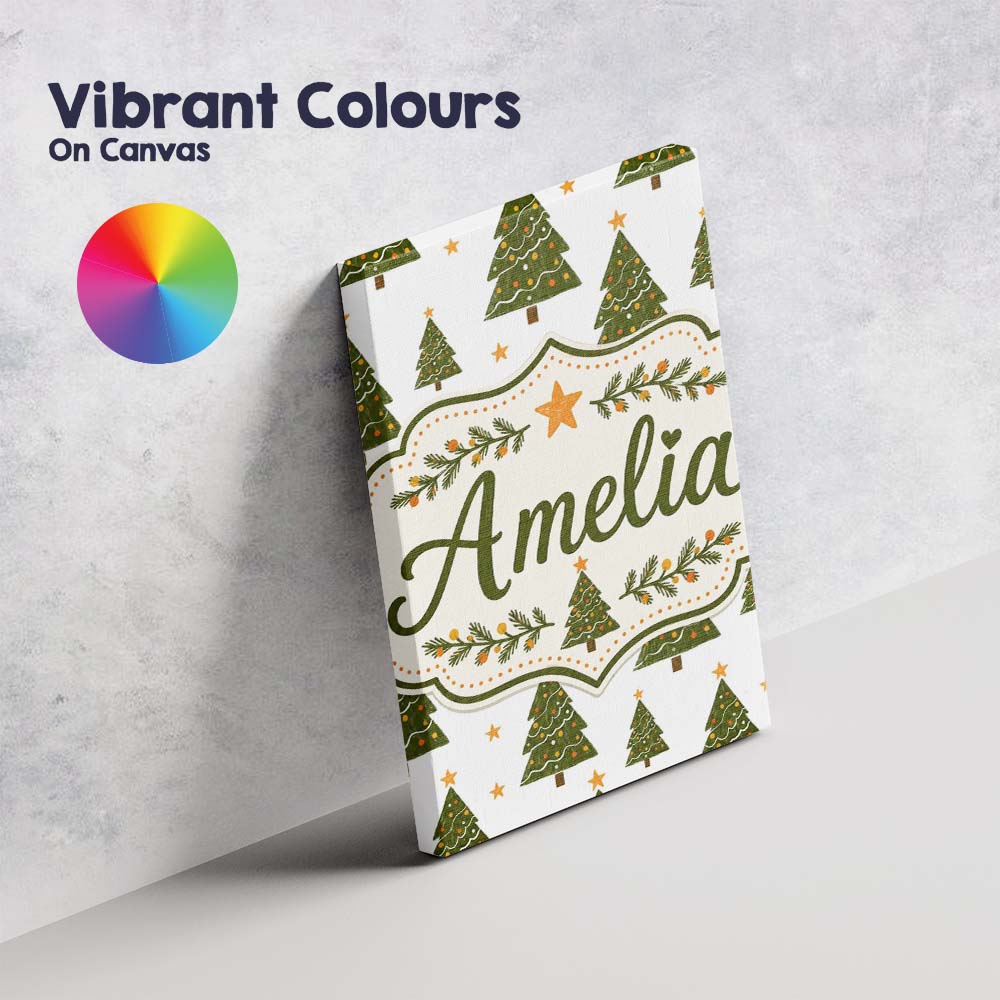 Personalised Name Cute Christmas Trees with Custom  Bespoke Interior Contemporary Canvas Wall Art Print Decor Picture Ready to Hang