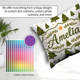 Custom Name Christmas Trees with Golden Minimal Holiday Seamless Square Filled Cushion Throw Pillow Sofa Bed Home Decor Zip Washable UK Made