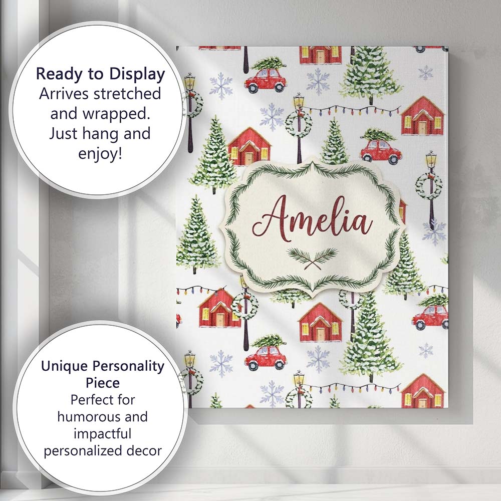 Personalised Name Watercolor Christmas Custom  Modern Room Accent Elegant Feature Canvas Wall Art Print Decor Picture Ready to Hang