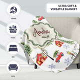 Watercolor Christmas Village with Red Houses Cars and Snowy Trees  Personalised Custom Name Super Soft Fleece Blanket Bed Sofa Throw