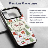 Watercolor Christmas Village with Red Houses Cars Custom Name Protective Phone Case Mobile Cover Durable Everyday Smartphone Shock Resistant