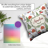 Custom Name Watercolor Christmas Village with Red Cars and Snowy Square Filled Cushion Throw Pillow Sofa Bed Home Decor Zip Washable UK Made