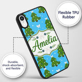 Festive Christmas Trees with White Bows and Stars Custom Name Protective Phone Case Mobile Cover Durable Everyday Smartphone Shock Resistant