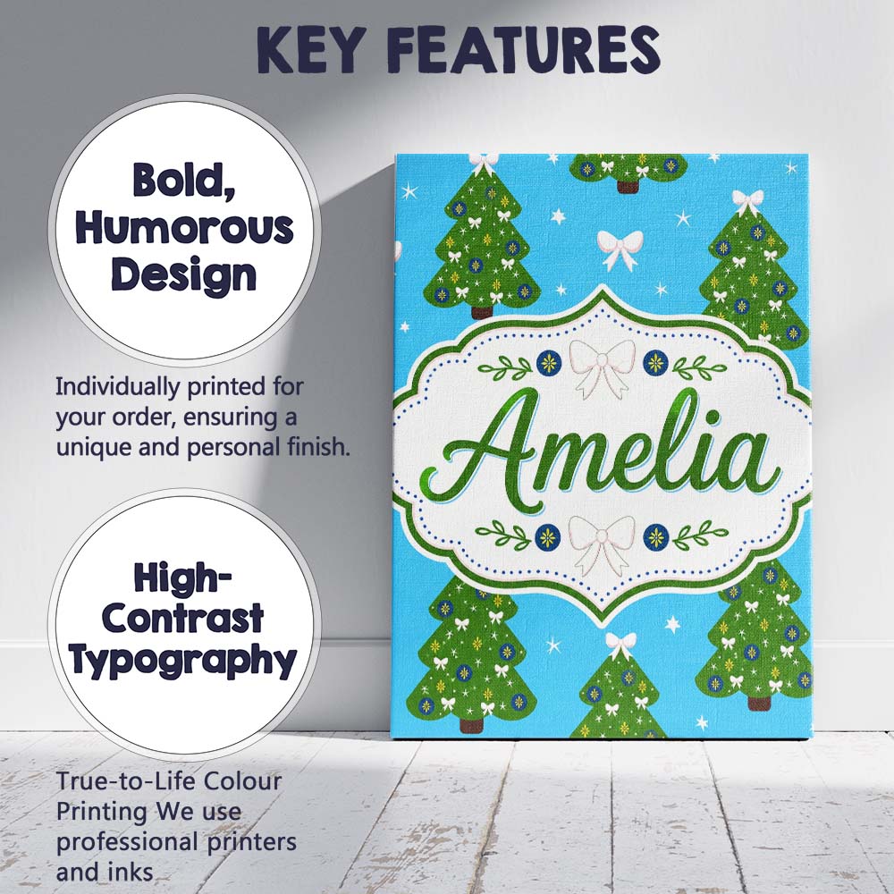 Personalised Name Festive Christmas Trees Custom  Unique Gift Idea Elegant Feature Canvas Wall Art Print Decor Picture Ready to Hang