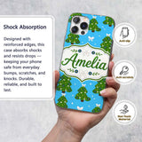 Festive Christmas Trees with White Bows and Stars Custom Name Protective Phone Case Mobile Cover Durable Everyday Smartphone Shock Resistant