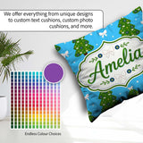 Custom Name Festive Christmas Trees with White Bows and Stars on Square Filled Cushion Throw Pillow Sofa Bed Home Decor Zip Washable UK Made