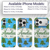 Festive Christmas Trees with White Bows and Stars Custom Name Protective Phone Case Mobile Cover Durable Everyday Smartphone Shock Resistant