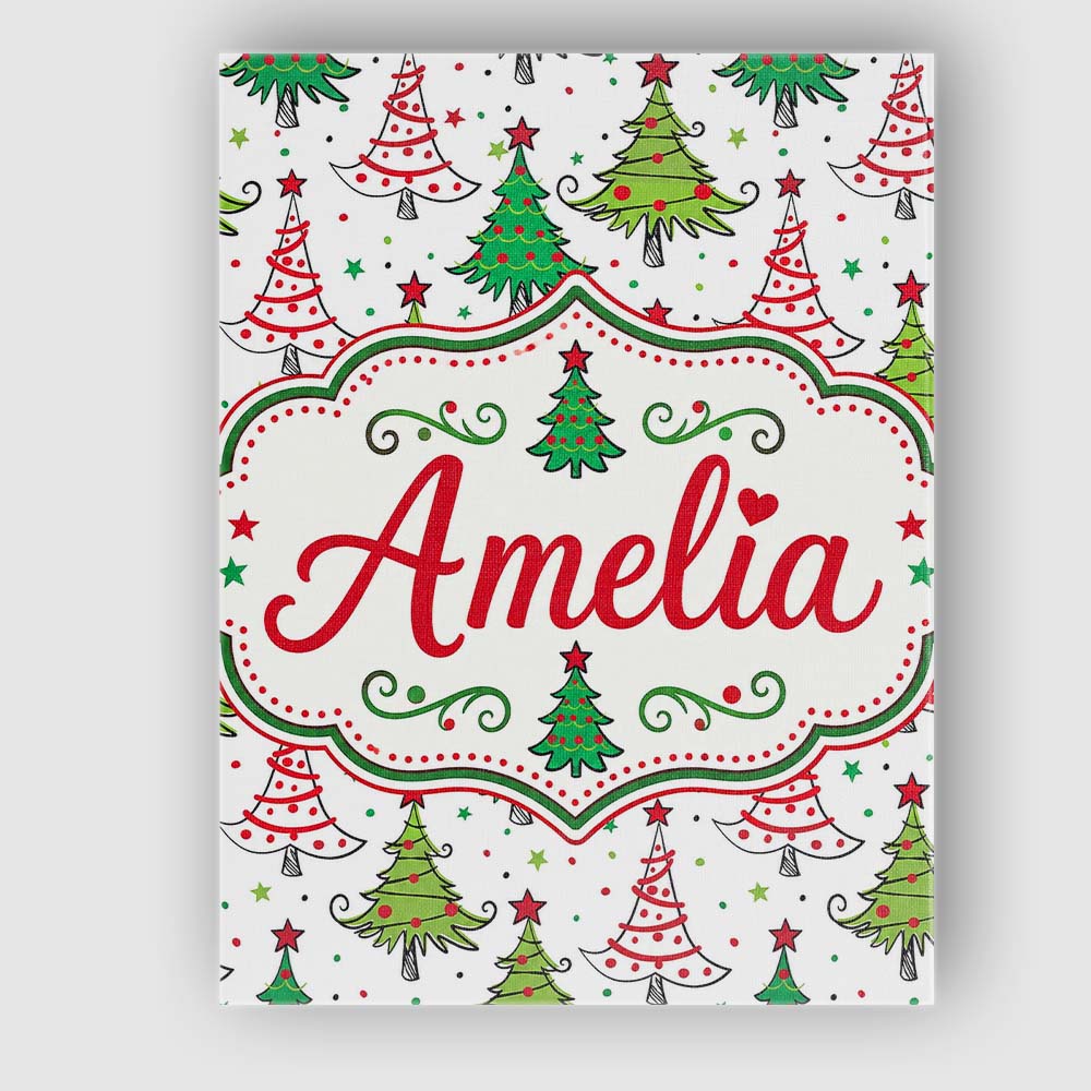 Personalised Name Whimsical Christmas Trees Custom  Bespoke Interior Contemporary Canvas Wall Art Print Decor Picture Ready to Hang