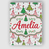 Personalised Name Whimsical Christmas Trees Custom  Bespoke Interior Contemporary Canvas Wall Art Print Decor Picture Ready to Hang