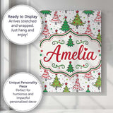 Personalised Name Whimsical Christmas Trees Custom  Bespoke Interior Contemporary Canvas Wall Art Print Decor Picture Ready to Hang