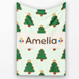 Cute Cartoon Christmas Trees with Colorful Lights Minimal Seamless  Personalised Custom Name Super Soft Fleece Blanket Bed Sofa Throw