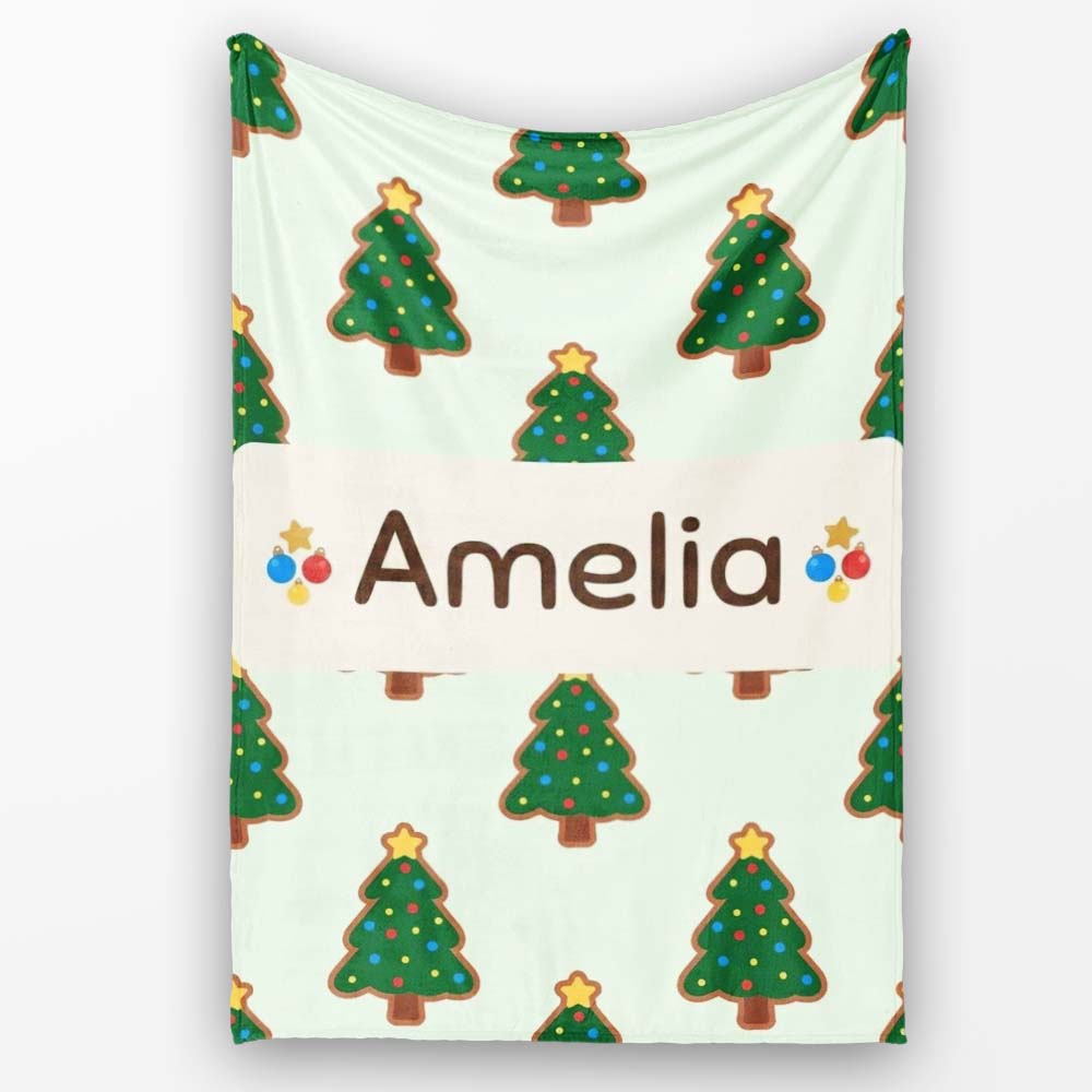 Cute Cartoon Christmas Trees with Colorful Lights Minimal Seamless  Personalised Custom Name Super Soft Fleece Blanket Bed Sofa Throw