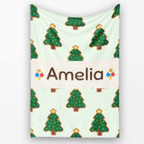 Cute Cartoon Christmas Trees with Colorful Lights Minimal Seamless  Personalised Custom Name Super Soft Fleece Blanket Bed Sofa Throw