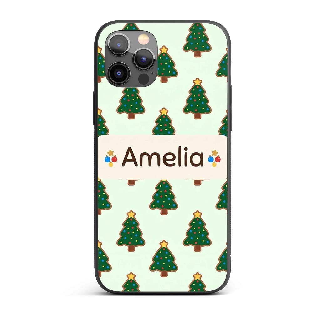 Cute Cartoon Christmas Trees with Colorful Lights Custom Name Protective Phone Case Mobile Cover Durable Everyday Smartphone Shock Resistant