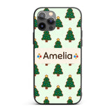 Cute Cartoon Christmas Trees with Colorful Lights Custom Name Protective Phone Case Mobile Cover Durable Everyday Smartphone Shock Resistant
