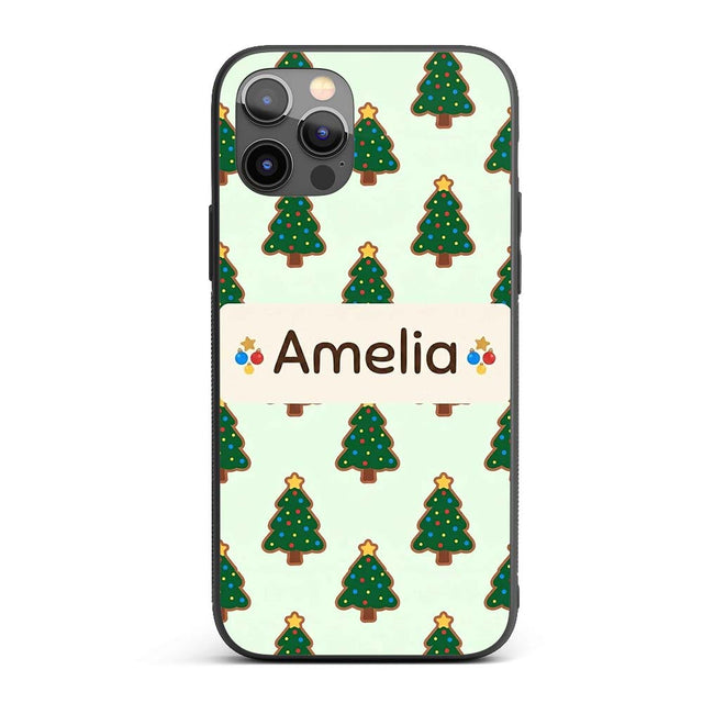 Cute Cartoon Christmas Trees with Colorful Lights Custom Name Protective Phone Case Mobile Cover Durable Everyday Smartphone Shock Resistant
