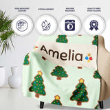 Cute Cartoon Christmas Trees with Colorful Lights Minimal Seamless  Personalised Custom Name Super Soft Fleece Blanket Bed Sofa Throw