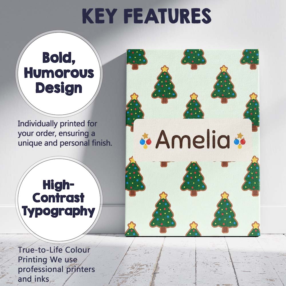 Personalised Name Cute Cartoon Christmas Custom  Unique Gift Idea Elegant Feature Canvas Wall Art Print Decor Picture Ready to Hang