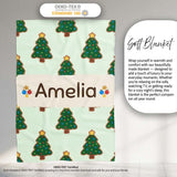 Cute Cartoon Christmas Trees with Colorful Lights Minimal Seamless  Personalised Custom Name Super Soft Fleece Blanket Bed Sofa Throw