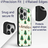 Cute Cartoon Christmas Trees with Colorful Lights Custom Name Protective Phone Case Mobile Cover Durable Everyday Smartphone Shock Resistant