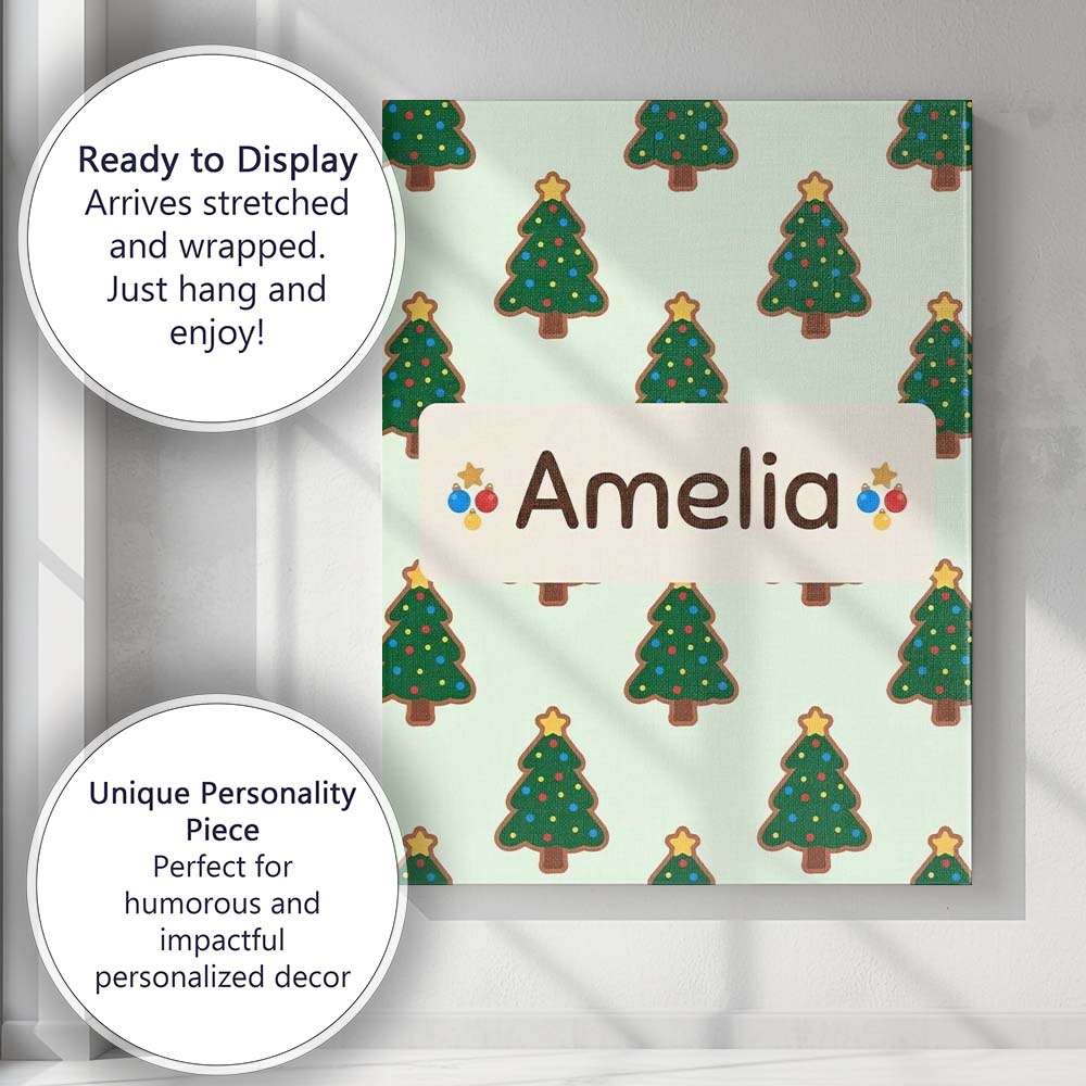 Personalised Name Cute Cartoon Christmas Custom  Unique Gift Idea Elegant Feature Canvas Wall Art Print Decor Picture Ready to Hang